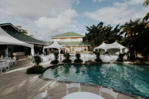 Wedding Reception at Drew Manor santa Cruz Trinidad, pool side reception, Outdoor Reception