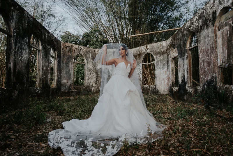 Bride in bamboo cathedral wedding photographer trinidad